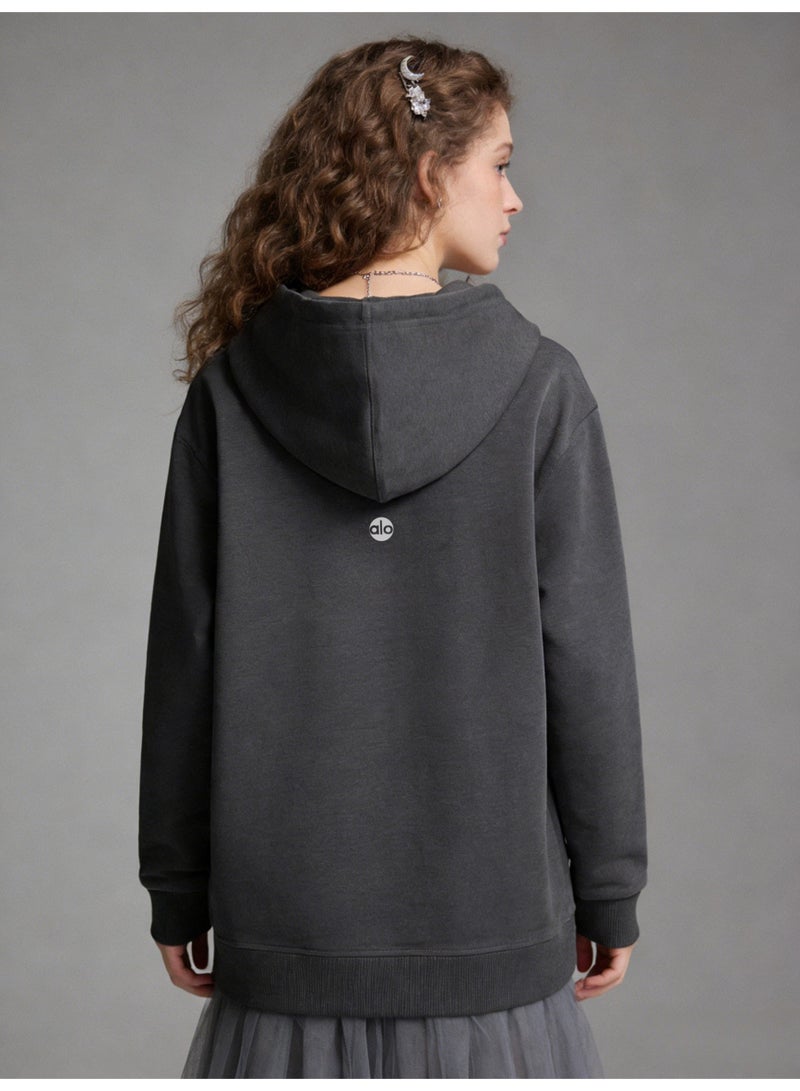 ألو يوغا Alo Super Dalian hoodie sweater-minimalist logo pullover with kangaroo pocket, unisex sports leisure and daily leisure, retro color fashion top. - Image 4